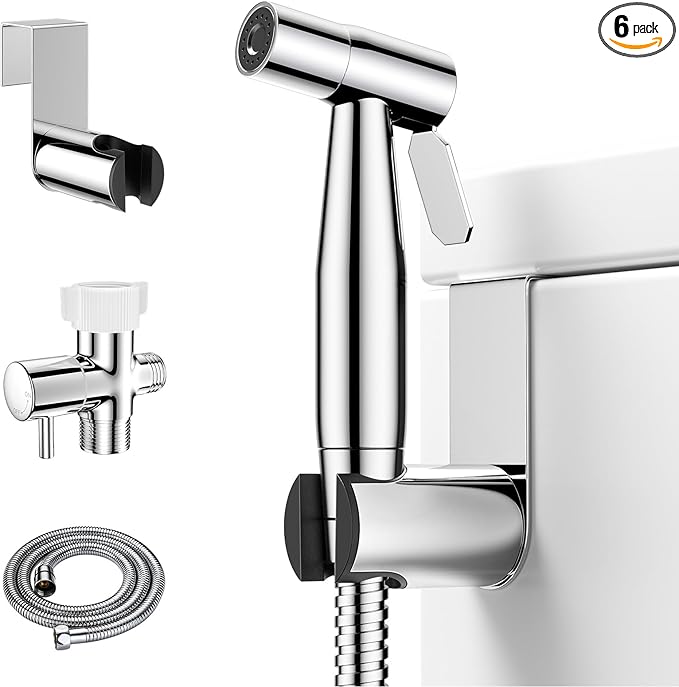 Arofa Chrome Handheld Bidet Sprayer for Toilet - Stainless Steel Cloth Diaper Jet Spray, Adjustable Water Pressure Control With Spray Hoses for Baby/Feminine Wash