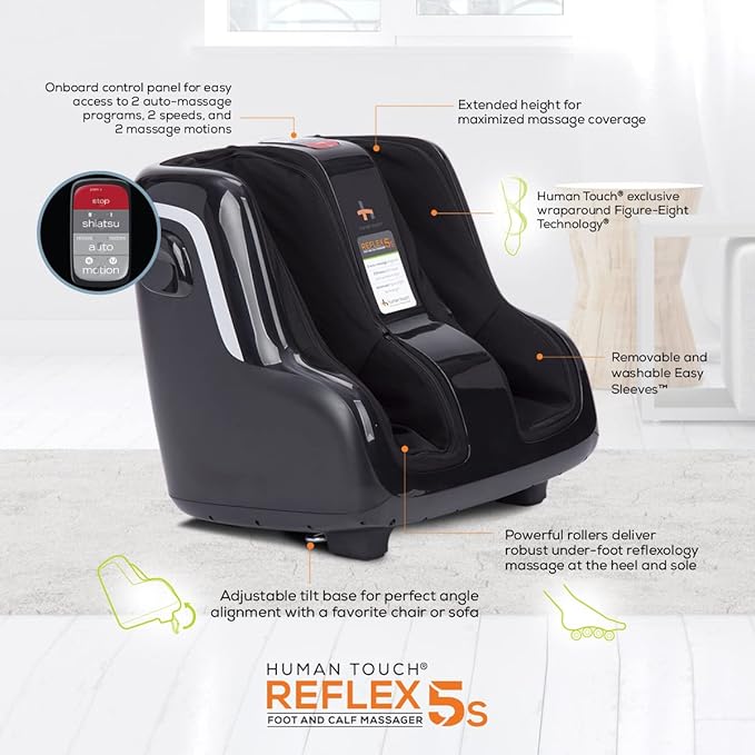 Human Touch Reflex5s Foot and Calf Massager - HSA Approved for Stress & Plantar Fasciitis Relief + Kneading & Compression for Circulation Support - 1 Year Warranty - Fits Women & Men Size 12