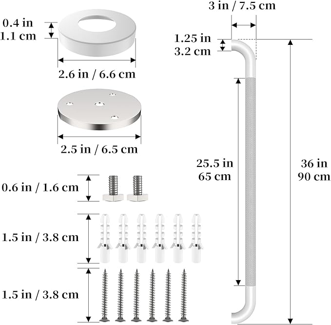 Shower Grab Bar 36 Inch, iHansee White Bathroom Grab Bar w/Anti-Slip Knurled Grip - 1.25" Diameter, Stainless Steel Bath Safety Bars for Senior Elderly, Wall Mounted Toilet Bathtub Balance Handrail