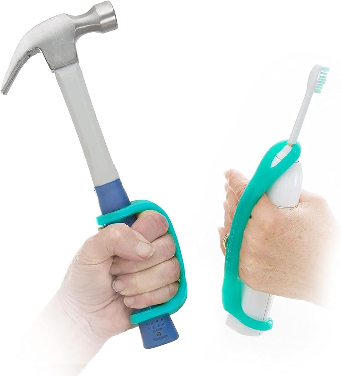 EazyHold Aqua Silicone Adaptive Aid, Universal Cuff Hand Grip Assistive Device for Rehab, Disabled, Cerebral Palsy, Special Needs, Arthritis, Stroke, Physical Therapy 2-Pack 6.5"