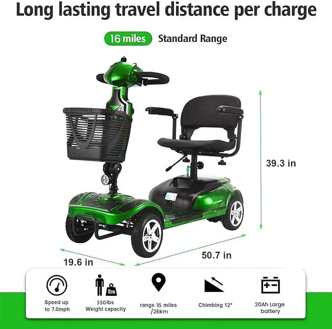 Mobility Scooter for Adults, Elderly. 20A Wheelchair Device for Travel with Removable Battery and Two Baskets (Heavy Duty 05 Blue)