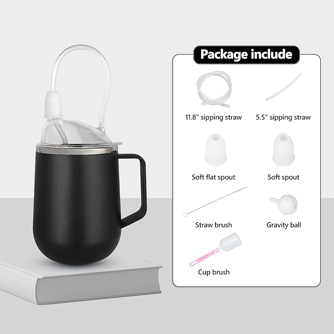 Adult Sippy Sup for Elderly 14oz Stainless Steel Spill Proof Cup with Straw, 3 in 1 Elderly Sippy Cup with Lid, Suitable for Seniors Disabled Patients Limited Mobility