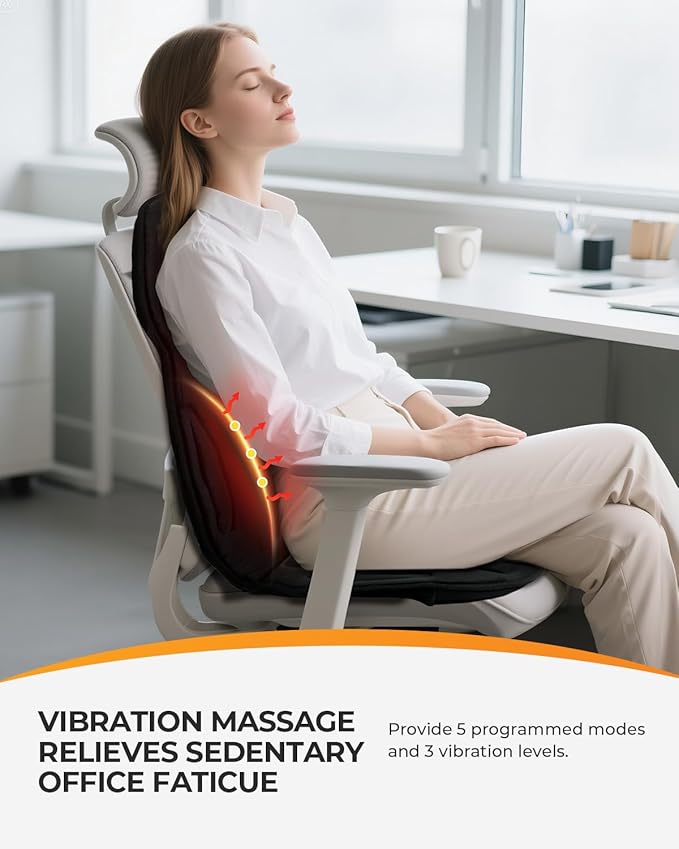 CooCoCo Back Massager with Heat, 8 Vibrating Motors Back Massager for Pain Relief Deep Tissue, Massage Chair Pad, Chair Massage Pad for Office Home, 2 Heaitng Levels, Gifts for Women Mom Mothers Wife