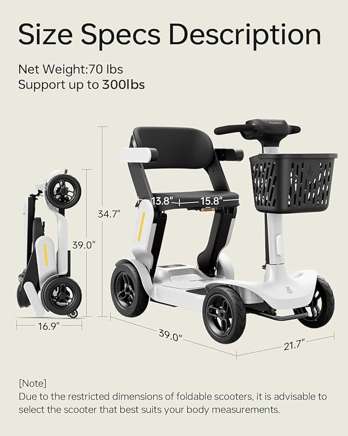 Mobility Scooter for Adult, 25 Miles Endurance Lightweight Mobility Scooter, Folding Mobility Scooters for Adult, Powered Mobility Scooter All Terrain Motorized Scooter Collapsible