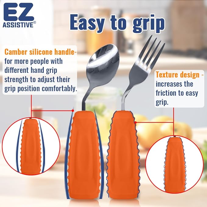 EZ Assistive Adaptive Weighted Utensils Set – Spoon and Fork for Hand Tremors, Parkinson’s, Elderly, and Arthritis – Adaptive Eating Utensils for Weak Grip and Limited Mobility