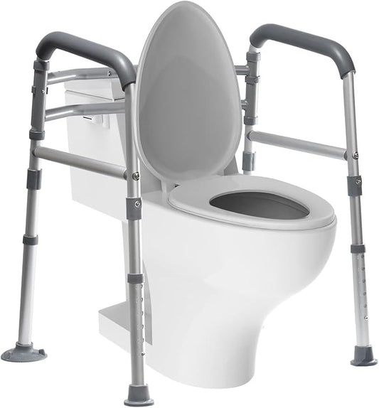 Toilet Safety Rails, Height-Adjustable, Foldable, Tool-Free Assembly, for Elderly, Seniors, Handicap & Disabled, 350 lbs Capacity