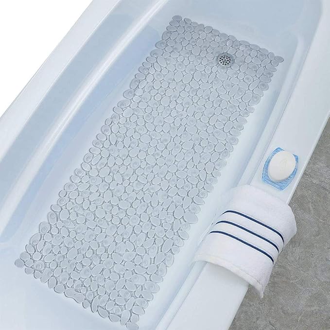 SONGZIMING Bathtub Mat Non Slip 2 Pack, 35 x 16 Inches Pebble Shower Mat with Suction Cups and Drain Holes, Bath Mat for Shower,Bathroom tub (Clear)