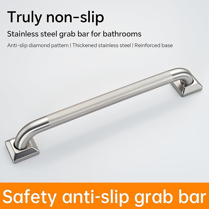 joyrain 500lb Capacity Stainless Steel Grab Bar - Heavy Duty Bathroom Safety Rail for Elderly, Anti-Slip Shower Handle, ADA Compliant (Knurling, 16 inch)