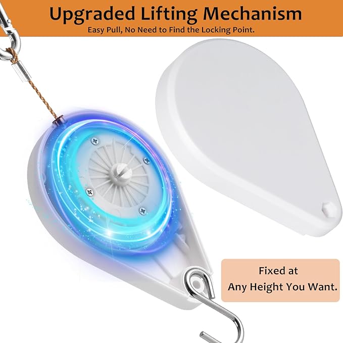 WROSWT Upgraded Retractable Plant Hanger,Plant Pulleys for Hanging Plants,Easy to Raise and Lower,Auto Lock,Heavy Duty, Adjustable Hook for Flower Pots,Birds Feeder (1 Pack,White)