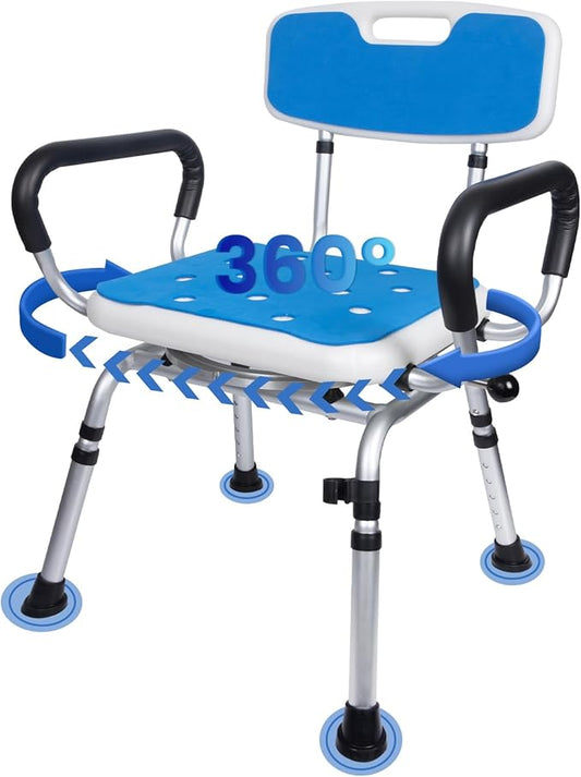 Swivel Shower Chair 500 lbs Heavy Duty Shower Chair for Elderly and Disabled - Height Adjustable Inside Shower Chair with Arms & Back - 360° Rotating Shower Bench Seat for Bathtubs