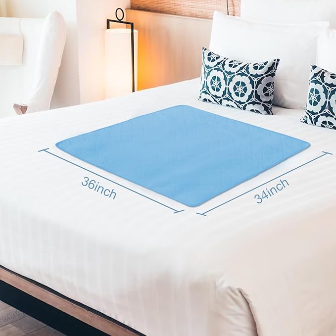 Bed Pads Washable Waterproof 34'' x 36'' (Pack of 4), Reusable Incontinence Underpads for Adults, Washable Pee Pads, Great for Dogs, Cats, Bunny, Seniors Bed Pad, Hospital Bed Sheets, Blue