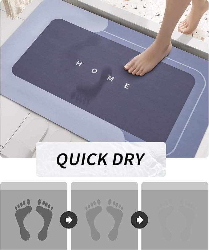 Housego Absorbent Bath Mat Magic Rug, Quick Drying Mat Magic Bath Mat Non-Slip Floor Rug Rubber Backed for Bathroom Kitchen Shower Sink, Water Absorbent (1PC, 15.7''x23.6'', Blue)