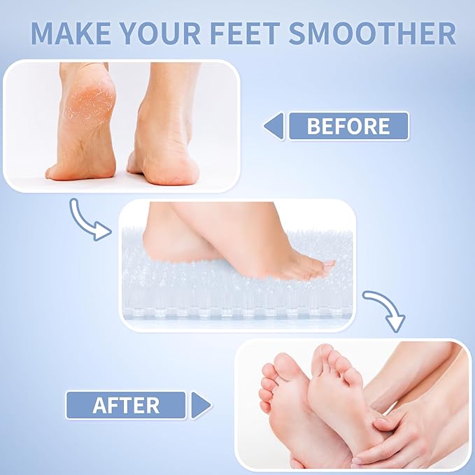 Yolife Shower Foot Scrubber Mat, Anti-Slip Bath Mat with Scrub Bristles, Soft Shower Foot Massager with Strong Suction Cups for Soothe Achy Feet, 25.6" x 13.4"