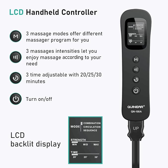 QUINEAR Leg Compression Massager, Calf Massager for Circulation and Pain Relief with 3 Modes and 3 Intensities,Compression Boots for Leg (no Heat)