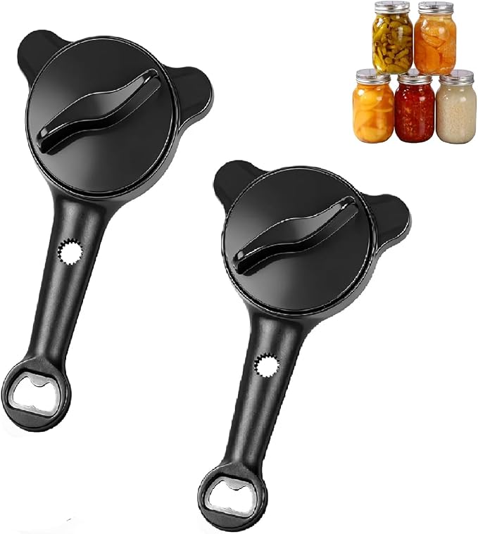 Jar Opener for Seniors, 4-in-1 Adjustable Multi-Purpose Lid Opener with Non-Slip Grip for Jars, Bottles and Beer Caps, Perfect for Seniors, Arthritis and Weak Hands (2 PCS, Black)