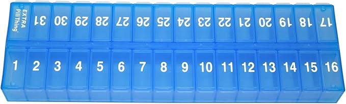 PillThing Monthly Pill Organizer 1 Time a Day, 31 Day Pill Organizer Dispenser with Extra Compartment, Large Daily Pillbox Case for Vitamins, Supplements, Fish Oil