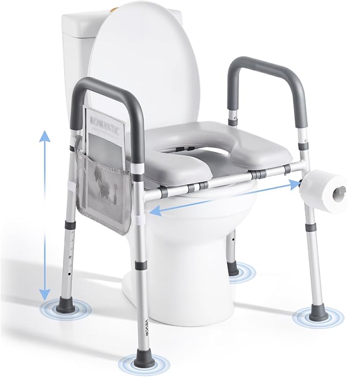 VEVOR Raised Toilet Seat with Arms, 400 lbs Load Capacity, Adjustable Height and Width, Commode Cushion Padded Elevated Toilet Seat Riser with Handles for Seniors, Elderly, Handicap, Disabled, Adults