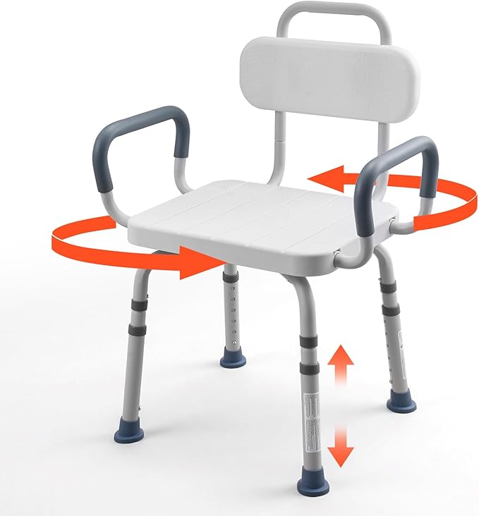 VEVOR Swivel Shower Chair with Arms and Back, 400 lbs Heavy Duty Bench Seat for Inside Shower Stall and Bathtub, Height Adjustable Bathroom Bath Tub Seat for Adults, Seniors, Elderly and Disabled