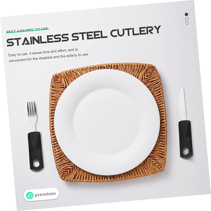 SHERCHPRY Adaptive Utensils Set for Elderly Anti-Skid Stainless Steel Cutlery with Non-Slip TPR Handles for Disabled and Seniors Ergonomic Design for Easy Grip