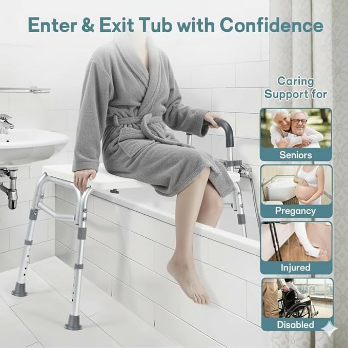 500lb Heavy Duty Shower Bench, Tool-Free Tub Transfer Bench with Arms & Back, Height Adjustable Handicap Shower Seat, Non-Slip Bath Safety Chair for Elderly & Surgery Recovery