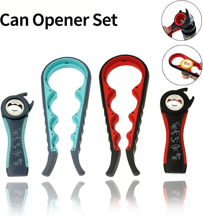 Multi-Grip Jar Opener and Bottle Opener Tool, Ergonomic Design with Non-Slip Handles, (white and red)