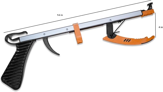 Rehabilitation Advantage Compact Reacher Grabber Tool, 15" Reach Extension with Rubberized Jaws and 3" Wide Grip, Lightweight Aluminum Pick Up Tool, Handle for Travel, Home, and Hard-to-Reach Items