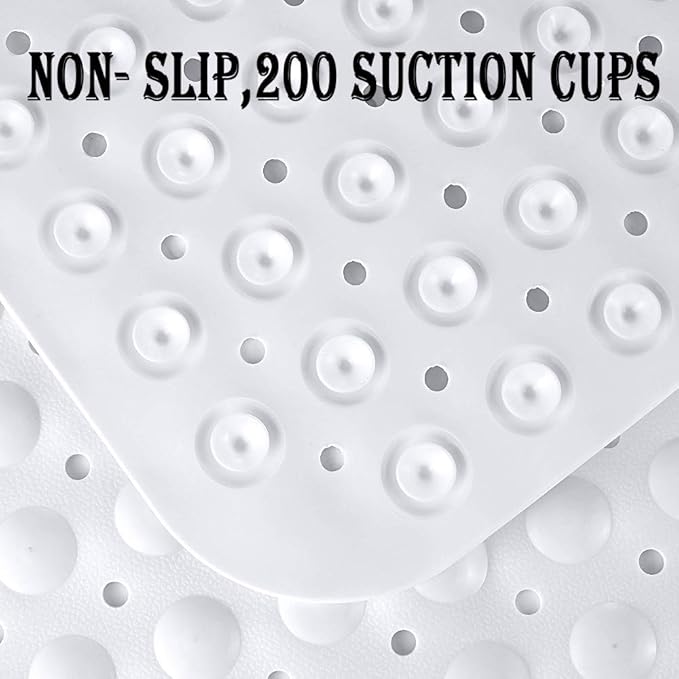 YINENN Bath and Shower Safety Mats 40x16 inch, Non Slip with Suction Cups for Bathroom Stall and Tub Floor, Extra Large and Machine Washable, Drain Holes Keep Bathtub Clean, White
