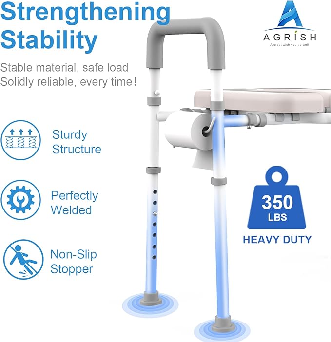 Male-Friendly Raised Toilet Seat with Handles, Adjustable Width Toilet Seat Riser for Seniors, 400LBS Handicap Toilet Seat for Elderly, Elevated Toilet Riser, Fits Any Toilets