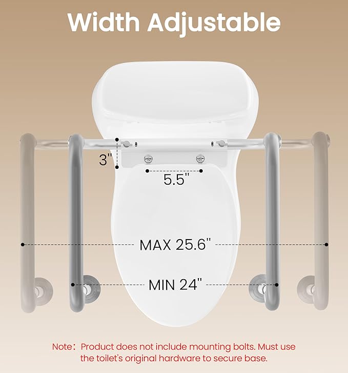 HOMLAND Toilet Safety Rail for Seniors with Adjustable Height & Width, Toilet Safety Frame with Handles, 350LB Toilet Support Rail for Handicap and Disabled, Grey