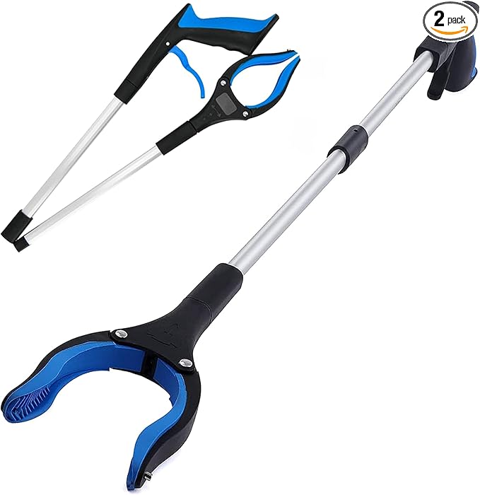 34" Grabber Tool - 2 Pack 34 Inch Long Foldable Grabbers for Elderly Grab It Reaching Tool with Rotating Jaw +Magnets, Grabber Pickup Tool, Heavy Duty Grabber Reacher Tool