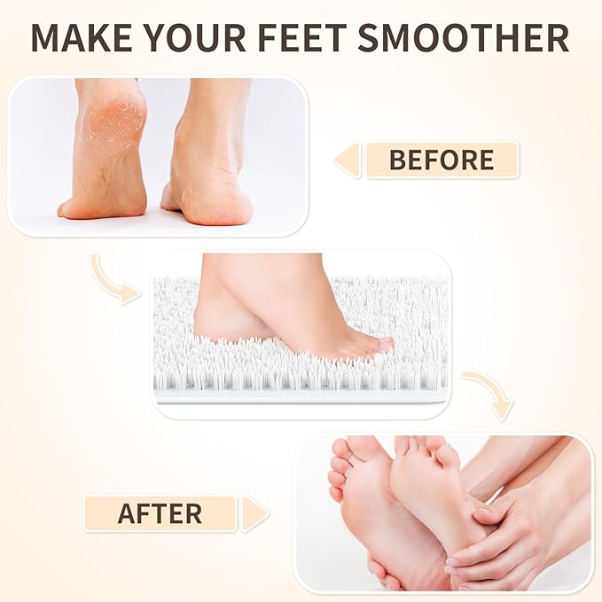 Yolife Shower Foot Scrubber Mat, Anti-Slip Bath Mat with Scrub Bristles, Soft Shower Foot Massager with Strong Suction Cups for Soothe Achy Feet (White, 27.5" x 15.7")