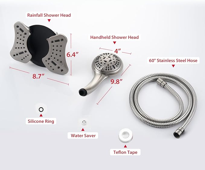 GRICH 2.5GPM Shower Head with Handheld Spray Combo: 2 in 1 Rainfall Shower Heads high pressure & Handheld Shower Head, 9 Spray Modes/Settings Detachable Shower Head with 60 Inch Hose, Nickel