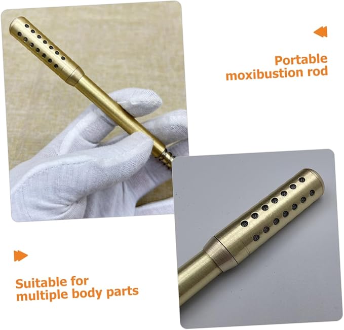 FOMIYES 2pcs Portable Moxibustion Tool Pressure Point Massage Cane Metal Holder Acupuncture Stick for Home Travel