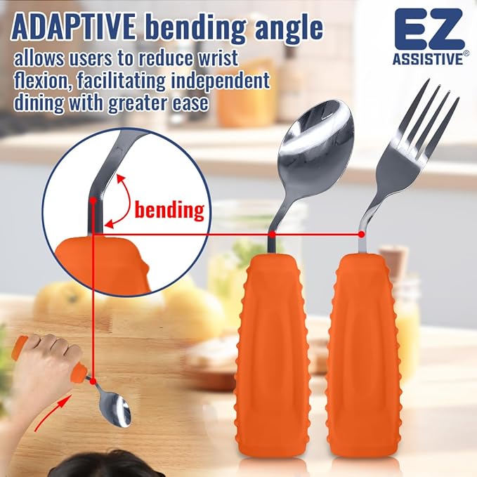 EZ Assistive Adaptive Weighted Utensils Set – Spoon and Fork for Hand Tremors, Parkinson’s, Elderly, and Arthritis – Adaptive Eating Utensils for Weak Grip and Limited Mobility