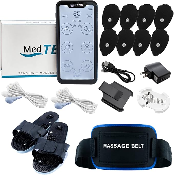 Tens Unit Machine Device 24 Massage Modes Newest Model Muscle Stimulator for Lower Back Neck Shoulder Pain Relief Massager Comes with 10 Pads [5 Pairs] Complete Set Belt+Shoe