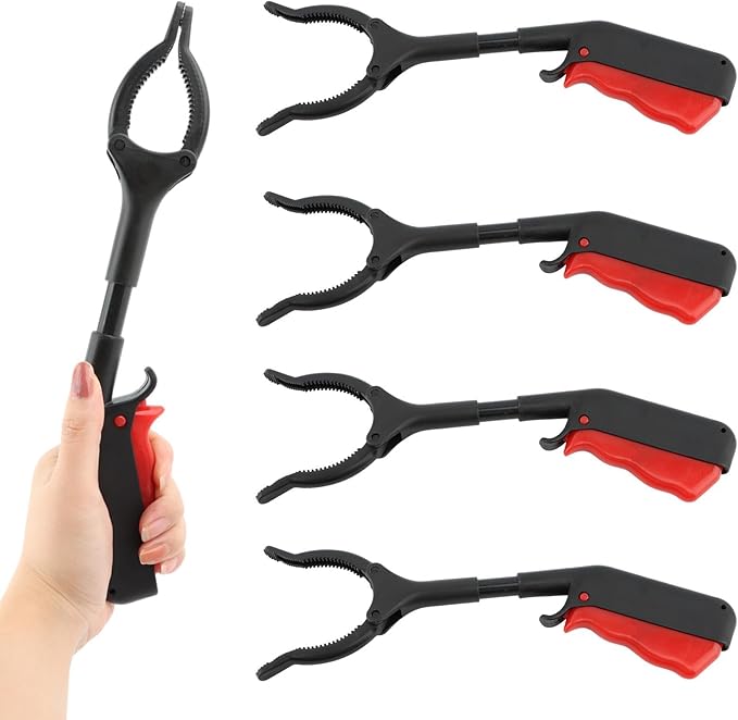 Grabber Tool, 4pcs 30cm/12inch Grabber Reacher Tool Claw Rubbish Tong, Lightweight Trash Pick up Stick,Portable Grabber Tool for Adults Litter Pickers Sanitation Workers(Black+red)