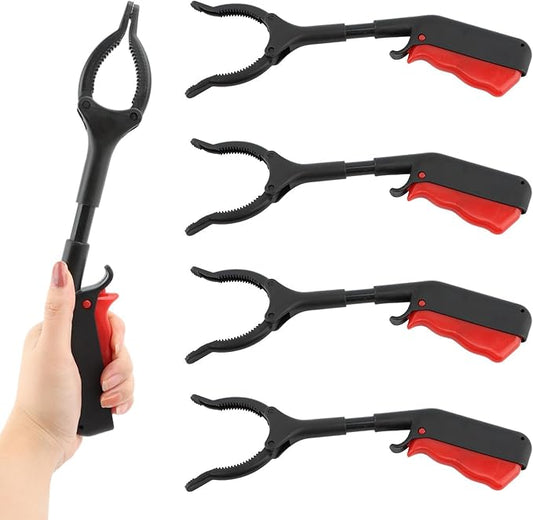 Grabber Tool, 4pcs 30cm/12inch Grabber Reacher Tool Claw Rubbish Tong, Lightweight Trash Pick up Stick,Portable Grabber Tool for Adults Litter Pickers Sanitation Workers(Black+red)