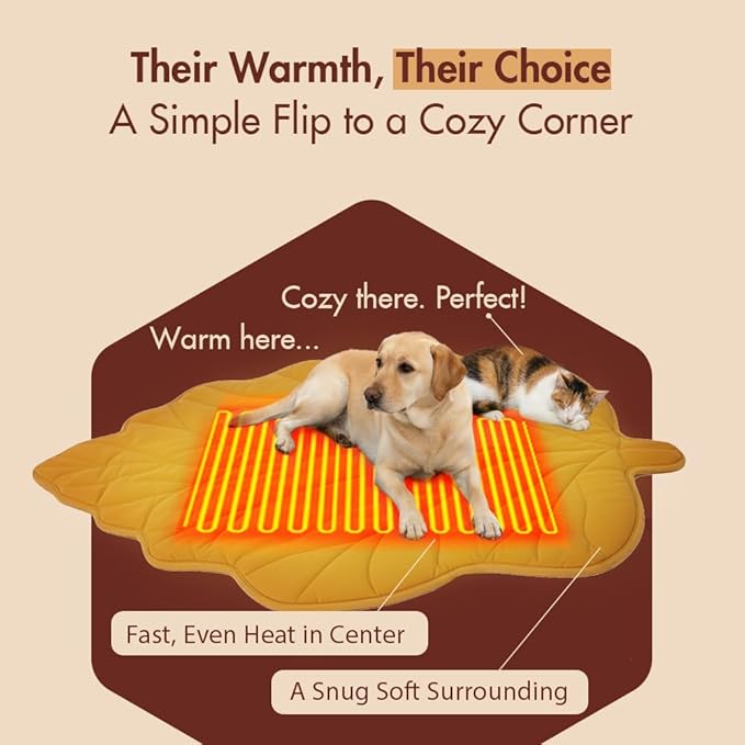 Vagascape Dog Bed, Waterproof Pet Bed with Washable Removable Cover, Comfort Cat Dog Pad for All Seasons, Heating Yellow Maple-Leaf Shape Cat Mat with Nonskid Bottom(57"x47")