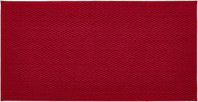 TYUU Christmas Bathroom Rugs Non Slip Washable, Super Absorbent Thin Bath Mat Quick Dry Low Pile Bathroom Rug, Red 24"x47"