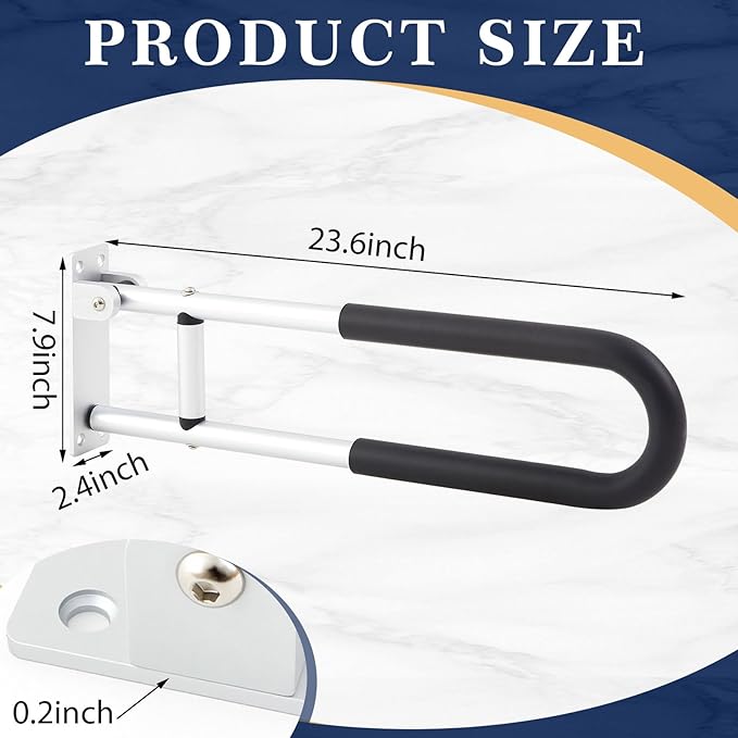 Zonon 2 Pack Flip Up Toilet Safety Rails, Anti Slip Extra Long Handicap Grab Bar with Paper Holder, Heavy Duty Bathroom Support Rail for Elderly Disabled Pregnant(Aluminium Alloy,23.6 Inch,Stylish)