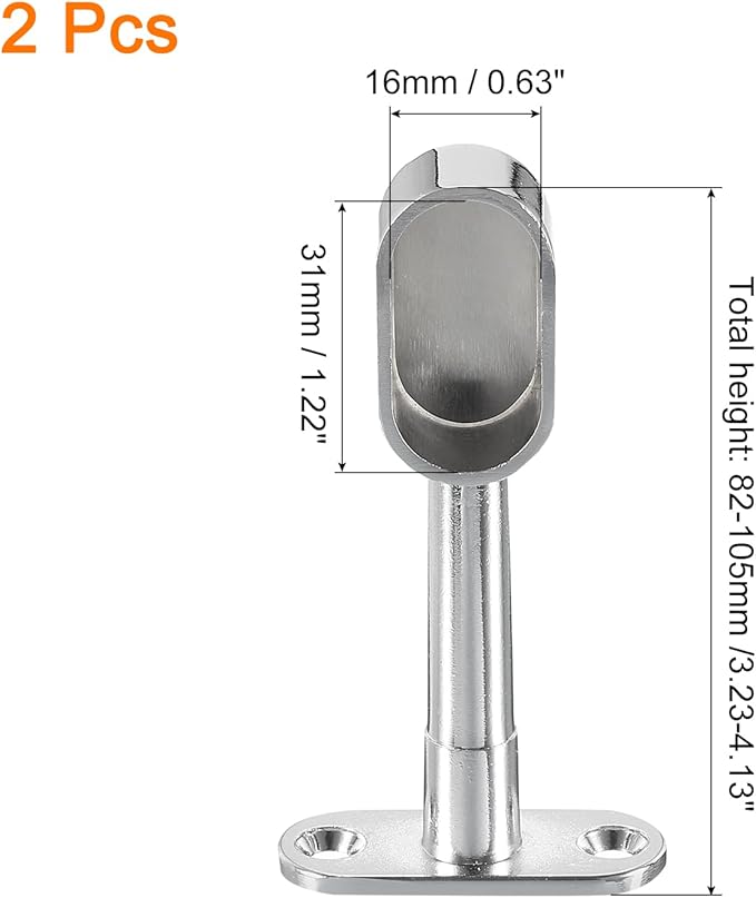 uxcell 2 Pcs 1.22 x 0.63 Closet Rod Support Bracket, Rod Holder Wardrobe Accessories Clothes Rail Seat for Bedroom Bathroom, Silver