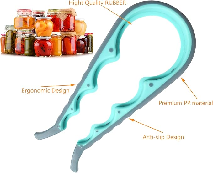 Jar Opener, 5 in 1 Multi Function Can Opener Bottle Opener Kit with Silicone Handle Easy to Use for Children, Elderly and Arthritis Sufferers (JAR-blue2.0)