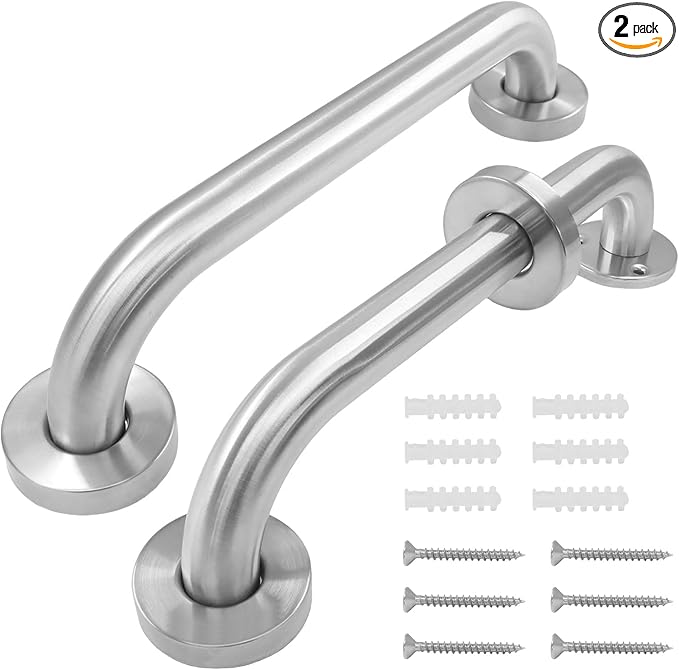 2 Pack Silver Safety Grab Bar, Stainless Steel Bathroom Grab Bar Shower Bath Handle, Handicap Hand-Rail Support for Bathroom Bathtub Toilet for Elderly Seniors