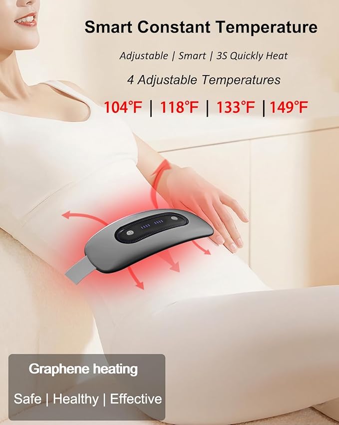 Electric Heating Pad,Portable Cordless Menstrual Heating Pad with 4 Heat Levels and 4 Massage Modes, Fast Large Heating Belly Wrap Belt(Grey)