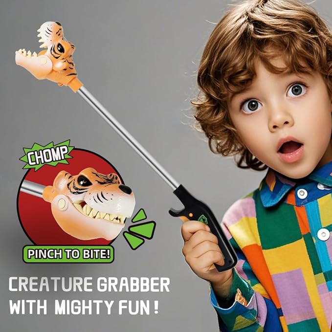 DINOBROS Tiger Grabber Toys Pincher Snapper Chomper Monster Reacher Robot Hand Animal Toy for Kids