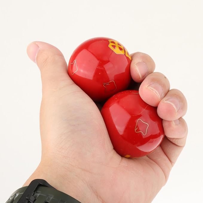 2 Pieces Hand Massage Balls, Chinese Exercise Handballs with Storage Box, Compact Relaxation, Chinese Baoding Balls, for Kids Seniors, Fu Word Red