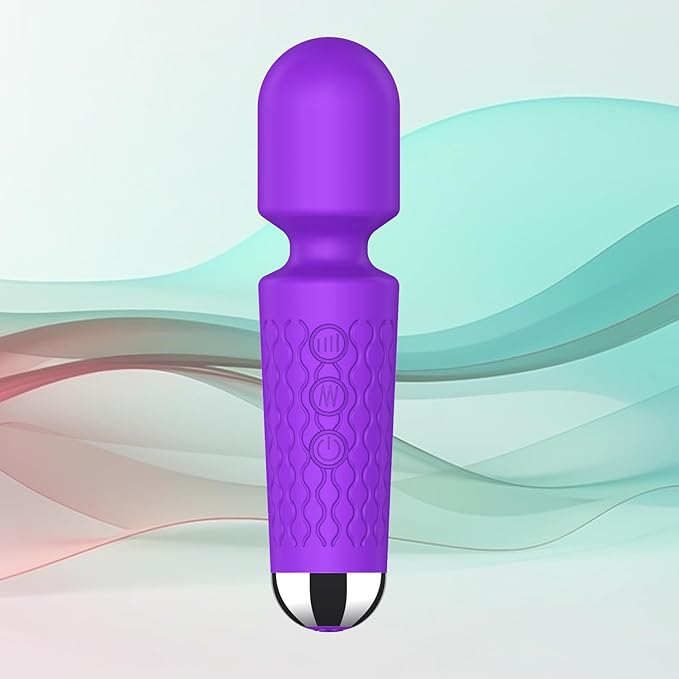 Handheld Back Massager - Powerful Vibration Wand, Waterproof - Relieves Whole Body Muscle Tension and Promotes Relaxation. Features 20 Modes and 8 Speeds (Purple)