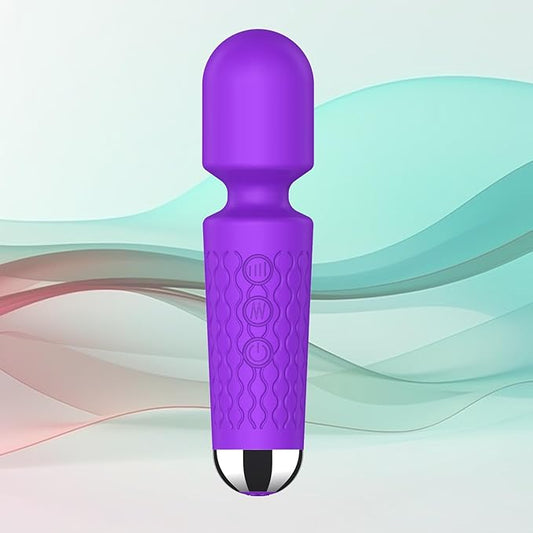 Handheld Back Massager - Powerful Vibration Wand, Waterproof - Relieves Whole Body Muscle Tension and Promotes Relaxation. Features 20 Modes and 8 Speeds (Purple)