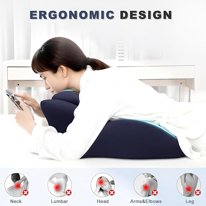 Memory Foam Ergonomic Wedge Pillow, Prone Pillow for Sleeping, Reading Pillow for Bed, Ergonomic Support for Back Pain & Sitting Up, Ideal for Massage, with Removable Cover