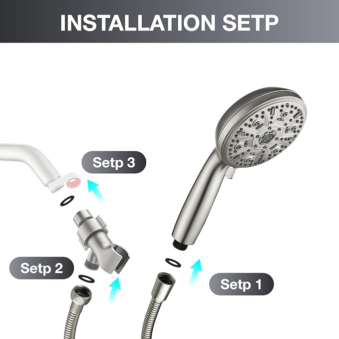 Handheld Shower Head 10 Mode Shower Heads High Pressure Shower Head Handheld with Brass Swivel Ball Bracket Showerheads & Handheld Showers Brush Nickel